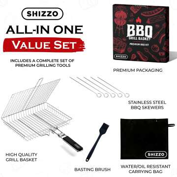 SHIZZO BBQ Grill Basket Set for Outdoor Cooking
