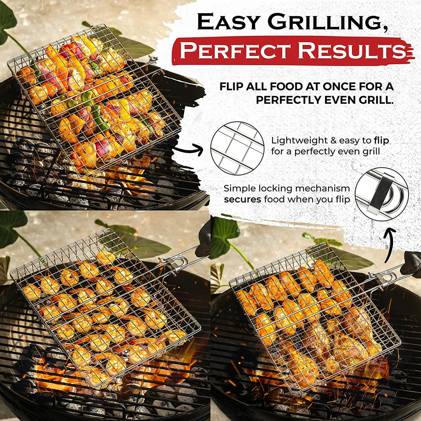 SHIZZO BBQ Grill Basket Set for Outdoor Cooking