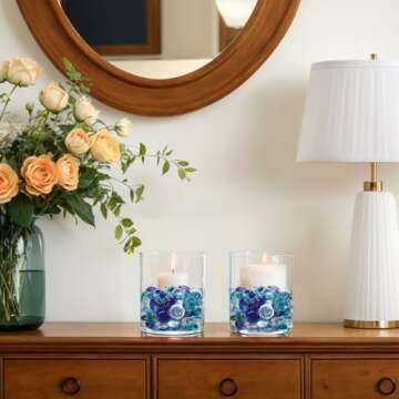 FUTUREPLUSX 5 Lb Flat Glass Marbles, 500PCS Blue Mixed Color Flat Gems Decorative Glass Stones Vase Filler Beads Table Scatter Decor