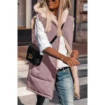 PRETTYGARDEN Womens 2025 Fall Reversible Vests Sleeveless Fleece Jacket Zip Up Hoodie Pockets Long Warm Winter Coat Outerwear (Bean Paste Pink,Medium)