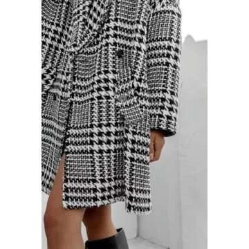 Chouyatou Women Houndstooth Wool Blend Pea Coat for Winter