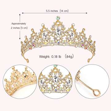 SuPoo Crowns for Women Gold Tiara and Crown Queen Birthday Tiara AB Crystal Headband Rhinestone Hair Accessories Shiny Princess Decoration for Wedding Party Prom Gifts