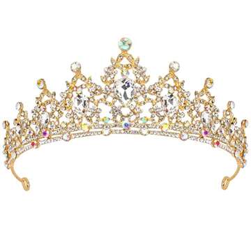 SuPoo Crowns for Women Gold Tiara and Crown Queen Birthday Tiara AB Crystal Headband Rhinestone Hair Accessories Shiny Princess Decoration for Wedding Party Prom Gifts
