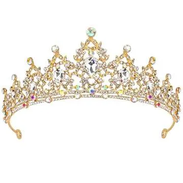 SuPoo Crowns for Women Gold Tiara and Crown Queen Birthday Tiara AB Crystal Headband Rhinestone Hair Accessories Shiny Princess Decoration for Wedding Party Prom Gifts