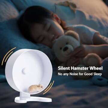 8.5" Super Silent Hamster Wheel for Hamster Exercise Wheel for Gerbil, Syrian & Dwarf, Chinchilla and More Small Animal Running Wheels with Stable Stand, White