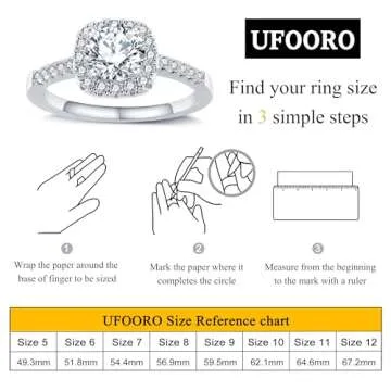UFOORO CZ Fake Engagement Rings Solitaire Crystal Women's Engagement Rings Cubic Zirconia Wedding Band Gift Fake Diamond Rings(White-W, 7)