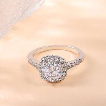 UFOORO CZ Fake Engagement Rings Solitaire Crystal Women's Engagement Rings Cubic Zirconia Wedding Band Gift Fake Diamond Rings(White-W, 7)