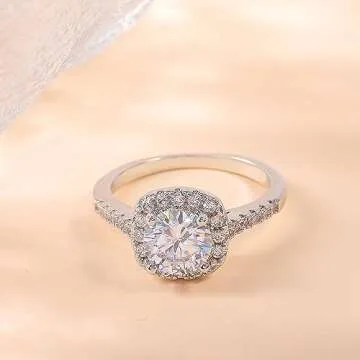 UFOORO CZ Fake Engagement Rings Solitaire Crystal Women's Engagement Rings Cubic Zirconia Wedding Band Gift Fake Diamond Rings(White-W, 7)