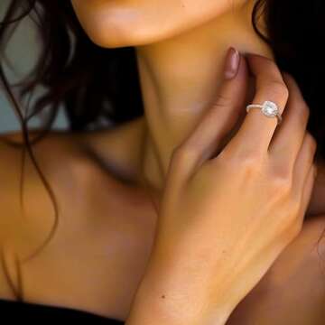 UFOORO CZ Fake Engagement Rings Solitaire Crystal Women's Engagement Rings Cubic Zirconia Wedding Band Gift Fake Diamond Rings(White-W, 7)