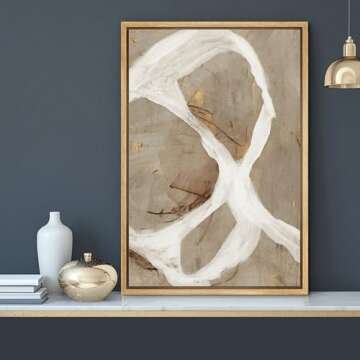 MUDECOR Framed Canvas Print Wall Art Abstract Whimsy Contemporary Beige Loop Modern Art Minimalist Multicolor Cool for Living Room, Bedroom, Office - 16"x24" Natural