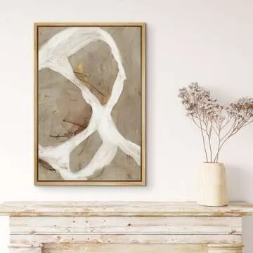 MUDECOR Framed Canvas Print Wall Art Abstract Whimsy Contemporary Beige Loop Modern Art Minimalist Multicolor Cool for Living Room, Bedroom, Office - 16"x24" Natural