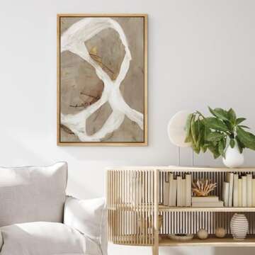 MUDECOR Framed Canvas Print Wall Art Abstract Whimsy Contemporary Beige Loop Modern Art Minimalist Multicolor Cool for Living Room, Bedroom, Office - 16"x24" Natural