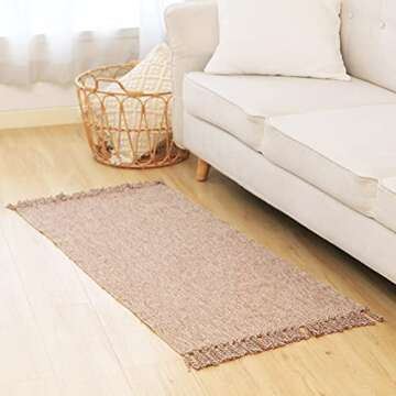 Boho Bathroom Rug Vintage Coffee Nordic Hand Woven Chindic Entry Way Rug | Rag Rug with Tassels Cotton Modern Floor Mat for Door Porch Kitchen, 2x3 Feet