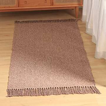 Boho Bathroom Rug Vintage Coffee Nordic Hand Woven Chindic Entry Way Rug | Rag Rug with Tassels Cotton Modern Floor Mat for Door Porch Kitchen, 2x3 Feet