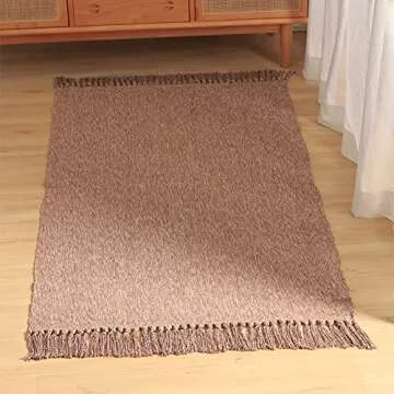 Boho Bathroom Rug Vintage Coffee Nordic Hand Woven Chindic Entry Way Rug | Rag Rug with Tassels Cotton Modern Floor Mat for Door Porch Kitchen, 2x3 Feet