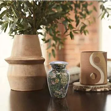 Small Keepsake Cremation Urns for Human Ashes - Marble Finish Metal Keepsake Urn - Mini Cremation Urn for Pet Ashes - Handcrafted Memorial Urn - Funeral Urns with Velvet Bag (Emerald Marinace)