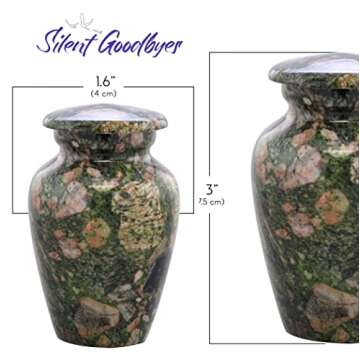Small Keepsake Cremation Urns for Human Ashes - Marble Finish Metal Keepsake Urn - Mini Cremation Urn for Pet Ashes - Handcrafted Memorial Urn - Funeral Urns with Velvet Bag (Emerald Marinace)