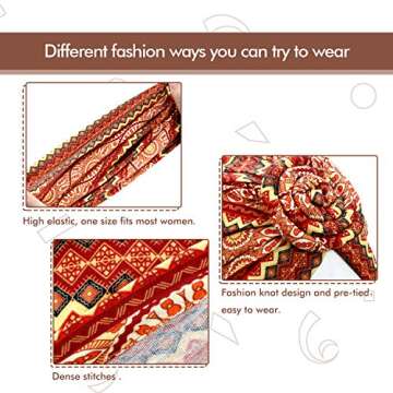 SATINIOR 4 Pieces African Pattern Headwrap Pre-Tied Bonnet Turban Knot Beanie Cap Headwrap Hat (Black Green Yellow Brown Flower)