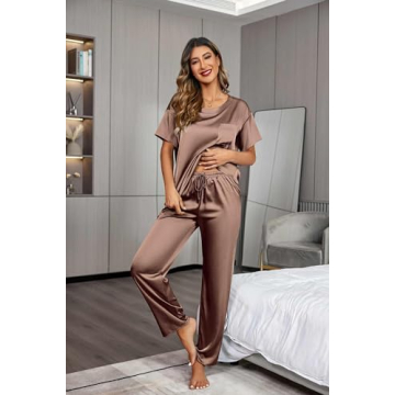Ekouaer Silk Satin Pajamas Set Comfortable Women's Sleepwear