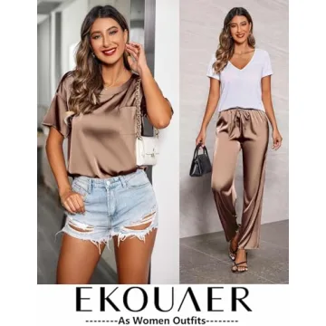 Ekouaer Silk Satin Pajamas Set Comfortable Women's Sleepwear