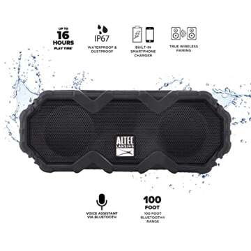 Altec Lansing IMW479 Mini LifeJacket Jolt Heavy Duty Rugged Waterproof Ultra Portable Bluetooth Spea...