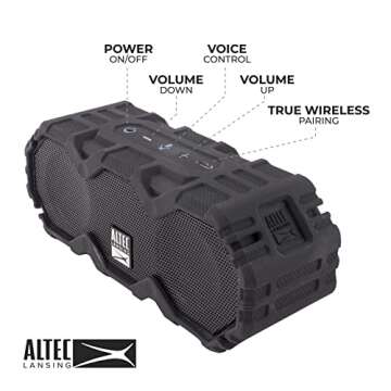 Altec Lansing IMW479 Mini LifeJacket Jolt Heavy Duty Rugged Waterproof Ultra Portable Bluetooth Speaker up to 16 Hours of Battery Life, 100FT Wireless Range and Voice Assistant (Black)