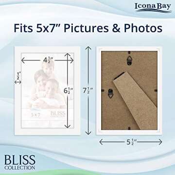 Icona Bay 5x7 White Picture Frame, Modern Style Wood Composite Frame, Table Top or Wall Mount, Bliss Collection