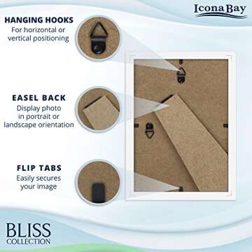 Icona Bay 5x7 White Picture Frame, Modern Style Wood Composite Frame, Table Top or Wall Mount, Bliss Collection