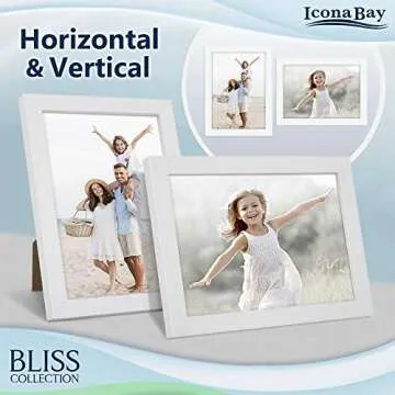 Icona Bay 5x7 White Picture Frame, Modern Style Wood Composite Frame, Table Top or Wall Mount, Bliss Collection