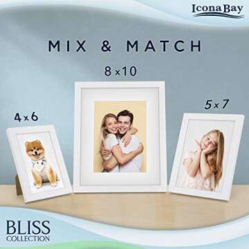 Icona Bay 5x7 White Picture Frame, Modern Style Wood Composite Frame, Table Top or Wall Mount, Bliss Collection