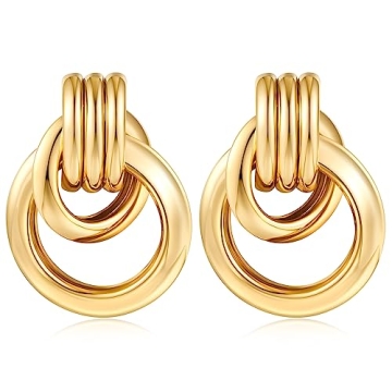 18K Gold Large Geometric Drop Dangle Earrings for Women