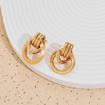 18K Gold Large Geometric Drop Dangle Earrings for Women