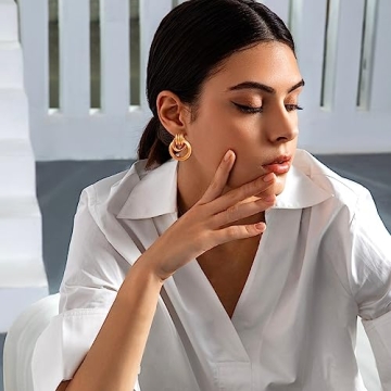 18K Gold Large Geometric Drop Dangle Earrings for Women