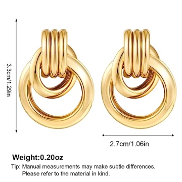 18K Gold Large Geometric Drop Dangle Earrings for Women