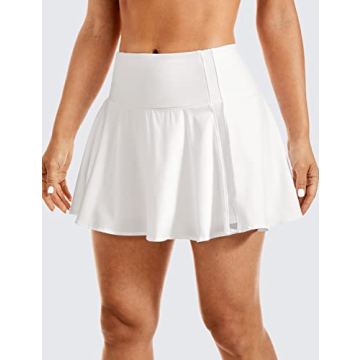 CRZ YOGA Women's High Waisted Pleated Tennis Skirts Lightweight Athletic Workout Running Sports Golf Skorts with Pockets White Large