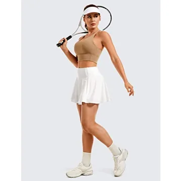 CRZ YOGA Women's High Waisted Pleated Tennis Skirts Lightweight Athletic Workout Running Sports Golf Skorts with Pockets White Large