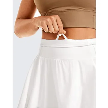 CRZ YOGA Women's High Waisted Pleated Tennis Skirts Lightweight Athletic Workout Running Sports Golf Skorts with Pockets White Large