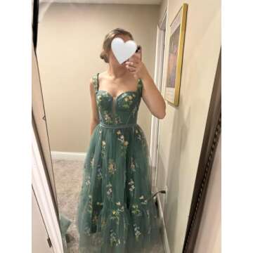 Basgute Women's Tulle Tea Length Prom Dresses Corset 2023 Flower Embroidery Elegant Peacock Fairy Fo...