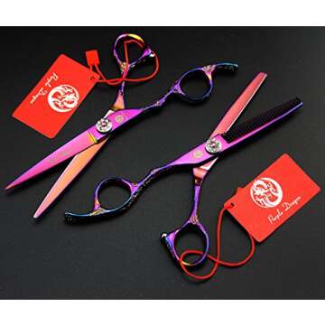 Purple Dragon 6.0" Left Hand Professional Salon Hair Cutting Scissors and Thinning Shears - Perfect for Left-handed Hairdresser