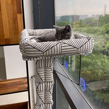Cat Hammock Window Seat for Indoor Cats,Lower Support Safety Iron Cat Window Perch,Cat Enjoys 360 ° Sunbathing On The Window Hammock (White Diamond Hammock)
