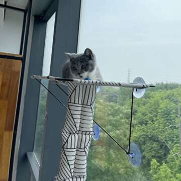 Cat Hammock Window Seat for Indoor Cats,Lower Support Safety Iron Cat Window Perch,Cat Enjoys 360 ° Sunbathing On The Window Hammock (White Diamond Hammock)