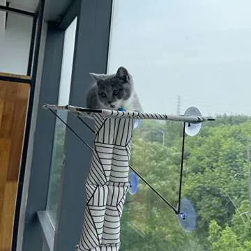 Cat Hammock Window Seat for Indoor Cats,Lower Support Safety Iron Cat Window Perch,Cat Enjoys 360 ° Sunbathing On The Window Hammock (White Diamond Hammock)