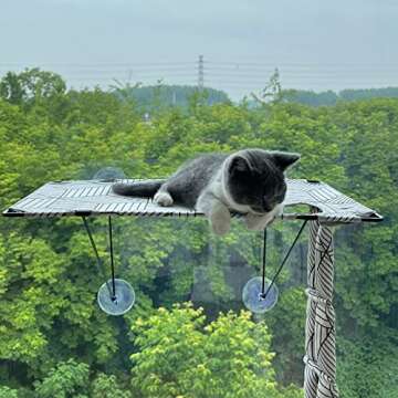 Cat Hammock Window Seat for Indoor Cats,Lower Support Safety Iron Cat Window Perch,Cat Enjoys 360 ° Sunbathing On The Window Hammock (White Diamond Hammock)