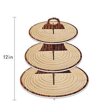Wood-Grain 3-Tier Cardboard Cupcake Stand/Tower | Wild One, Woodland Animal Baby Shower Decorations,...