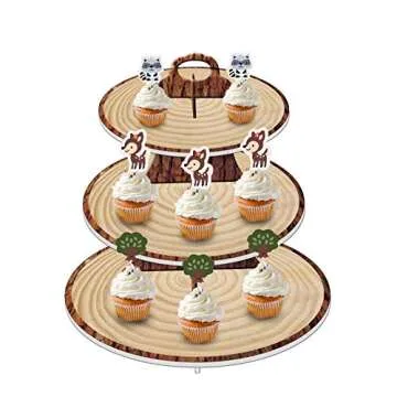 Wood-Grain 3-Tier Cupcake Stand for Themed Celebrations