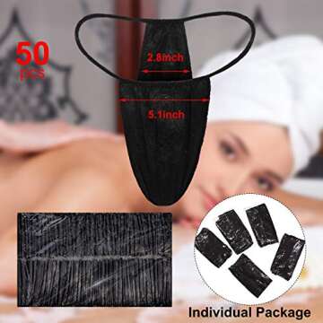 Giugu womens 50 Pieces Disposable Thong Spa T Tanning Wraps Panty Underwear, Black, 20