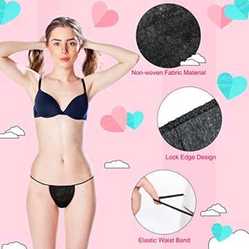 Giugu womens 50 Pieces Disposable Thong Spa T Tanning Wraps Panty Underwear, Black, 20