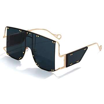GUVIVI Oversized Fashion Square Sunglasses Women New Mirror Men Shades Glasses Luxury Metal Rivet Tr...