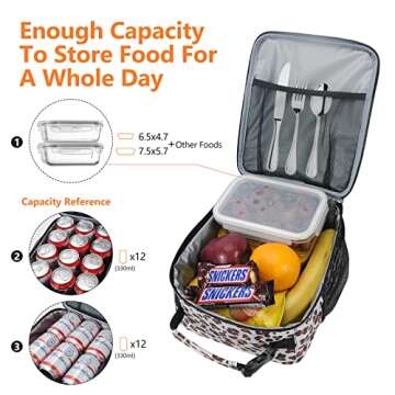 CCidea Lunch Bag for Women Men Kids, Reusable Lunch Box for Work/Office/School, Leakproof, Insulated Lunch Tote Bag Cooler Lunch Container (Leopard Print)