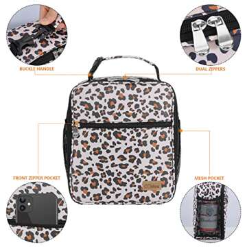 CCidea Lunch Bag for Women Men Kids, Reusable Lunch Box for Work/Office/School, Leakproof, Insulated Lunch Tote Bag Cooler Lunch Container (Leopard Print)